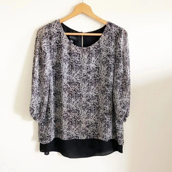 AB Studio Black/White Layered Top - Picture 1 of 8